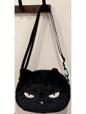 🐈‍⬛NEW Plush Grumpy Kitty Cat Crossbody/ Shoulder Bag Black Cute Emo Goth Y2K